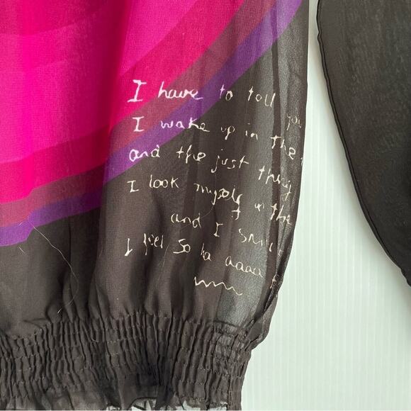 Desigual Elizabeth long sleeve shirred hem and cuffs sheer top size extra small - Picture 3 of 10